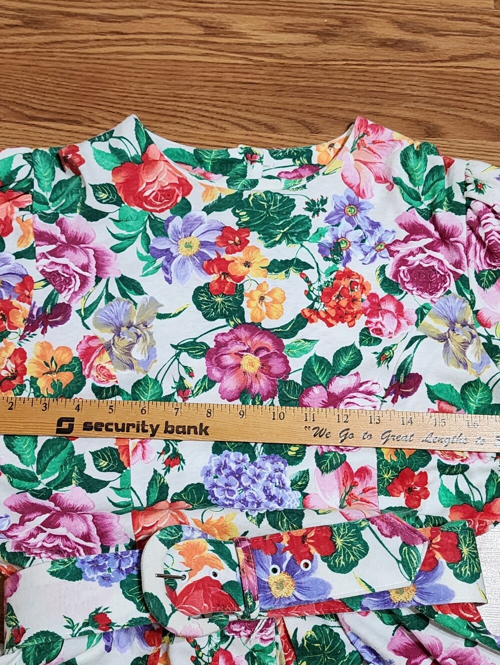 Vtg 80s 90s Floral Fit Flare Dress Belted Full Skirt Cottagecore Garden Party - Picture 12 of 13